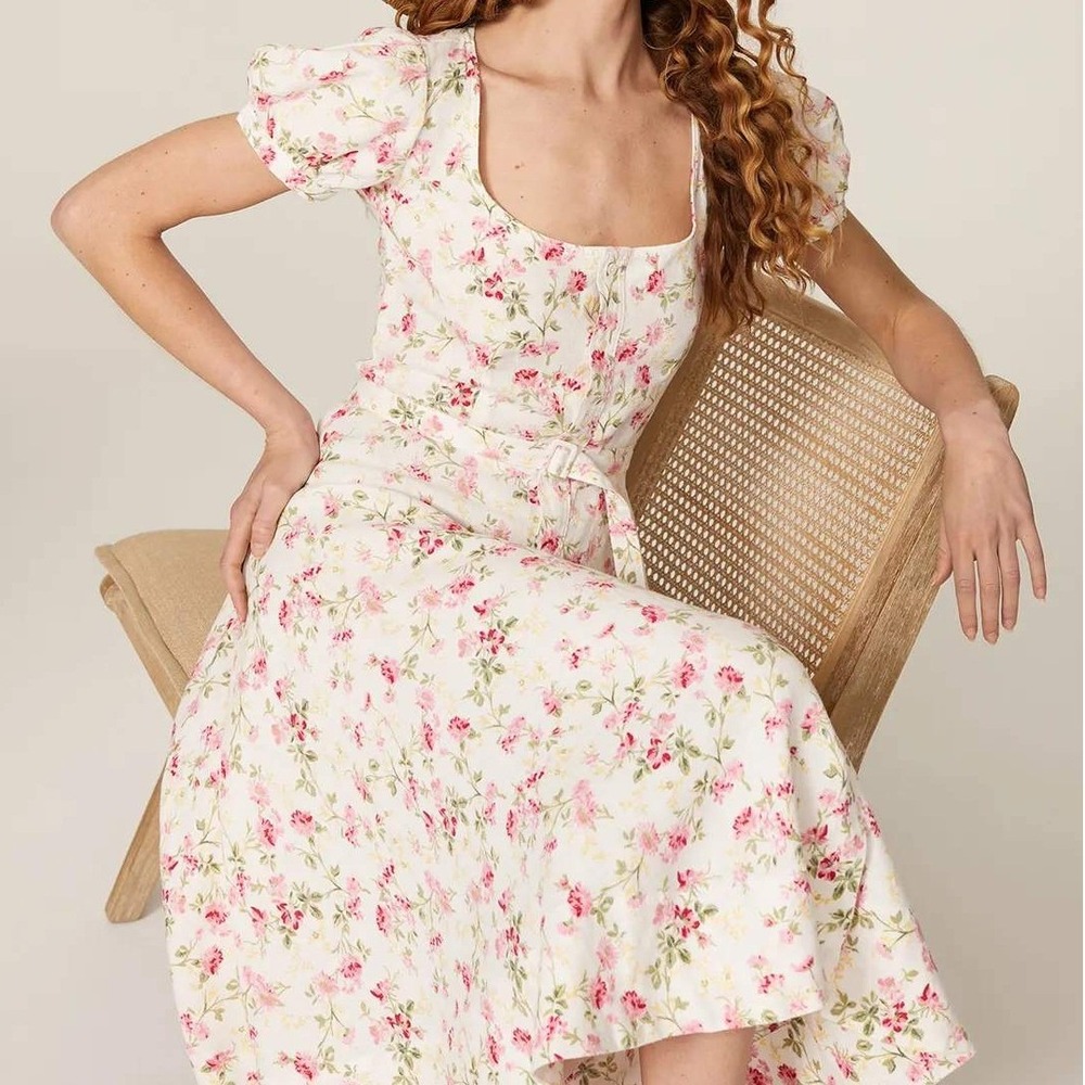 NEW Polo Ralph Lauren Elizabeth Floral Printed Midi Dress Linen Belted Size 14